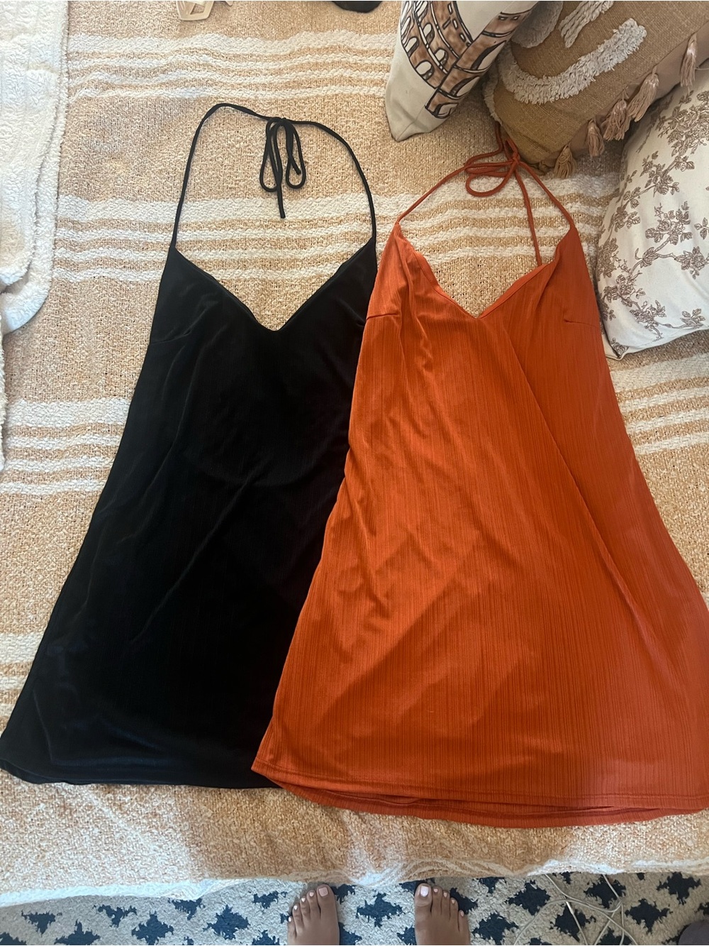 2 Simple Slip Halter Dress - Black & Rust